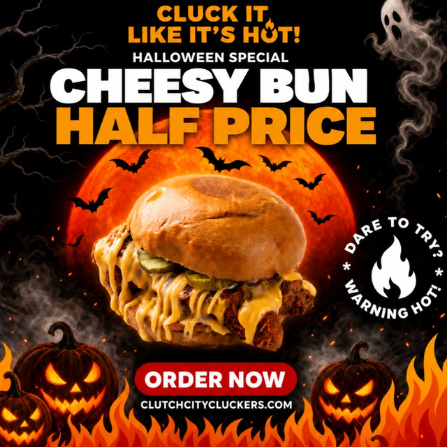 👻🎃 Cheesy Bun – 1/2 Price Halloween Special 🎃👻.
