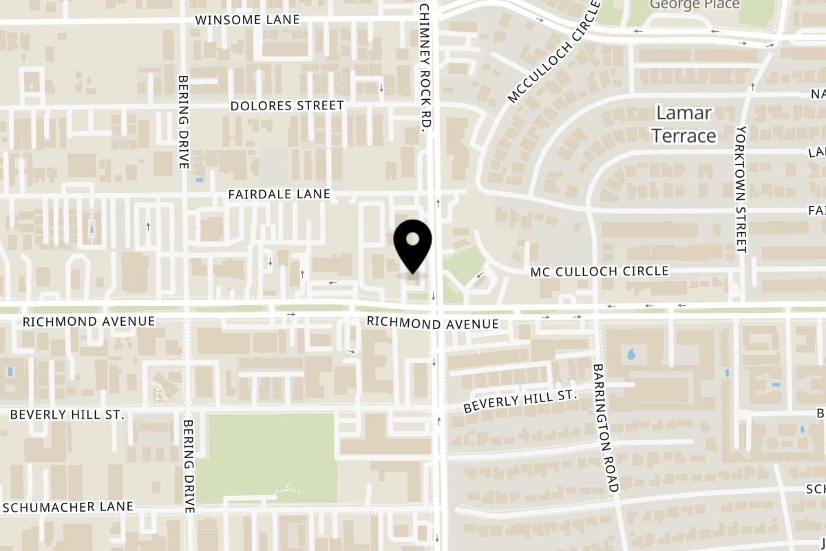 Map showing the location of Clutch City Cluckers Richmond Ave (Galleria) on 5600 Richmond Ave in Houston