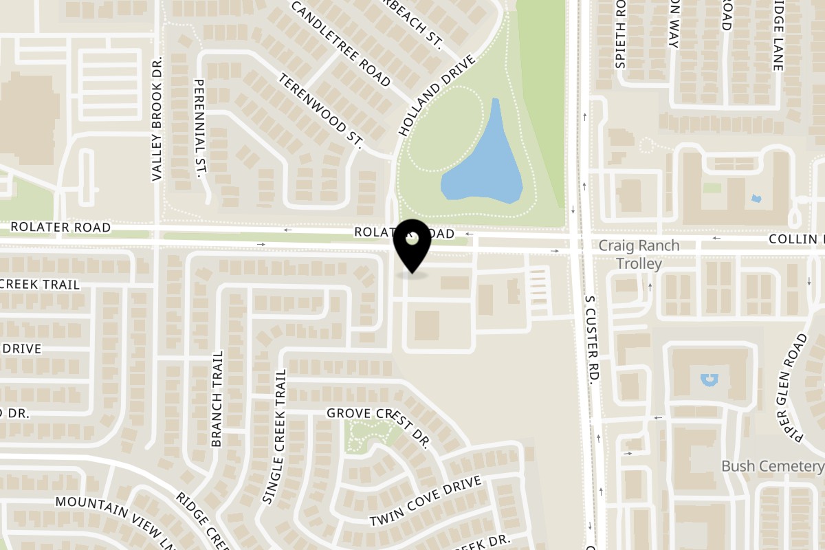 Map showing the location of Clutch City Cluckers Frisco on 15801 Rolater Rd Ste 206 in Frisco
